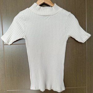 LOFT Petite White Ribbed Mock Neck Top - XSP